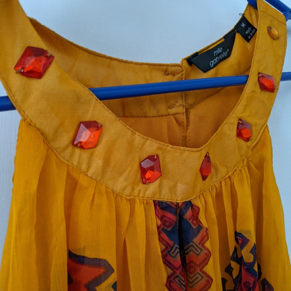 Tribal print dress with jewel neckline